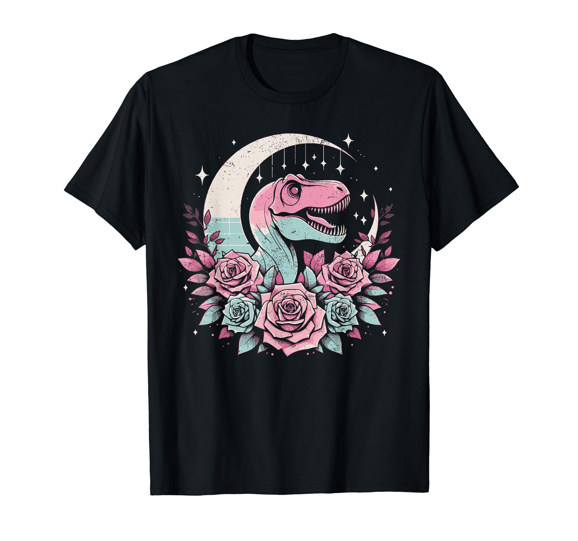 Dinosaur Moon Flower Vaporwave T-Shirt - Minimalist Print Men Women - T-Shirt, Sweatshirt, Hoodie
