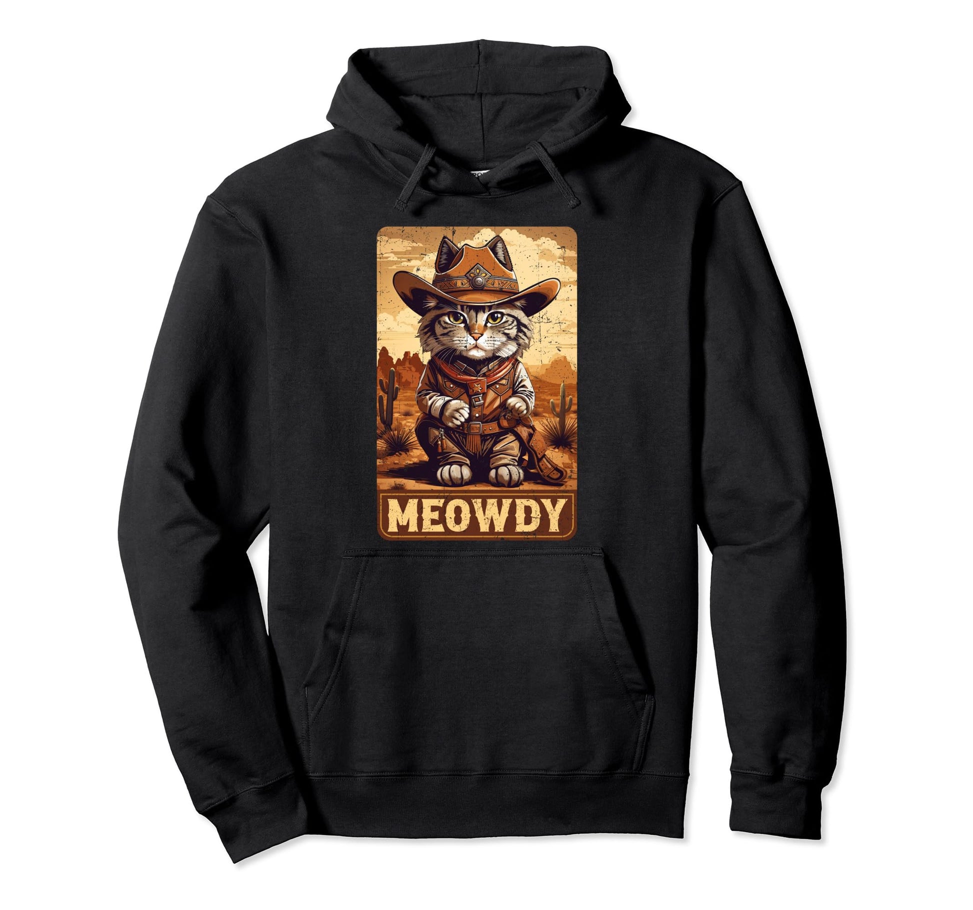 Meowdy Funny Country Side Cat Hat Cowboy Hoodie - Custom Art Print Unisex - T-Shirt, Sweatshirt, Hoodie