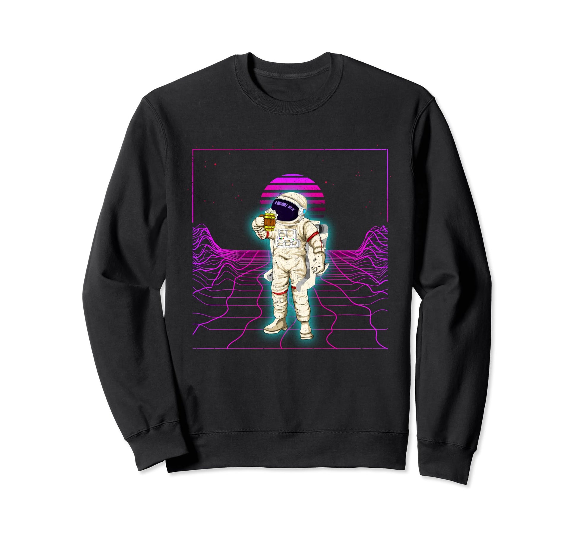 Space Drinking Beer Synthwave Sweatshirt - Aesthetic Graphic for Adults - T-Shirt, Sweatshirt, Hoodie