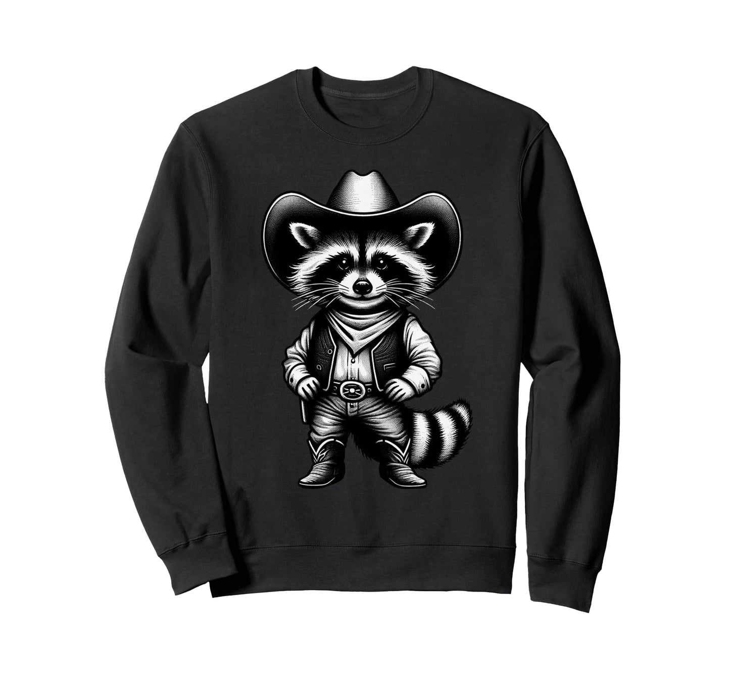 Raccoon Cowboy Western Rodeo Funny Sweatshirt - Minimalist Print Men Women - T-Shirt, Sweatshirt, Hoodie
