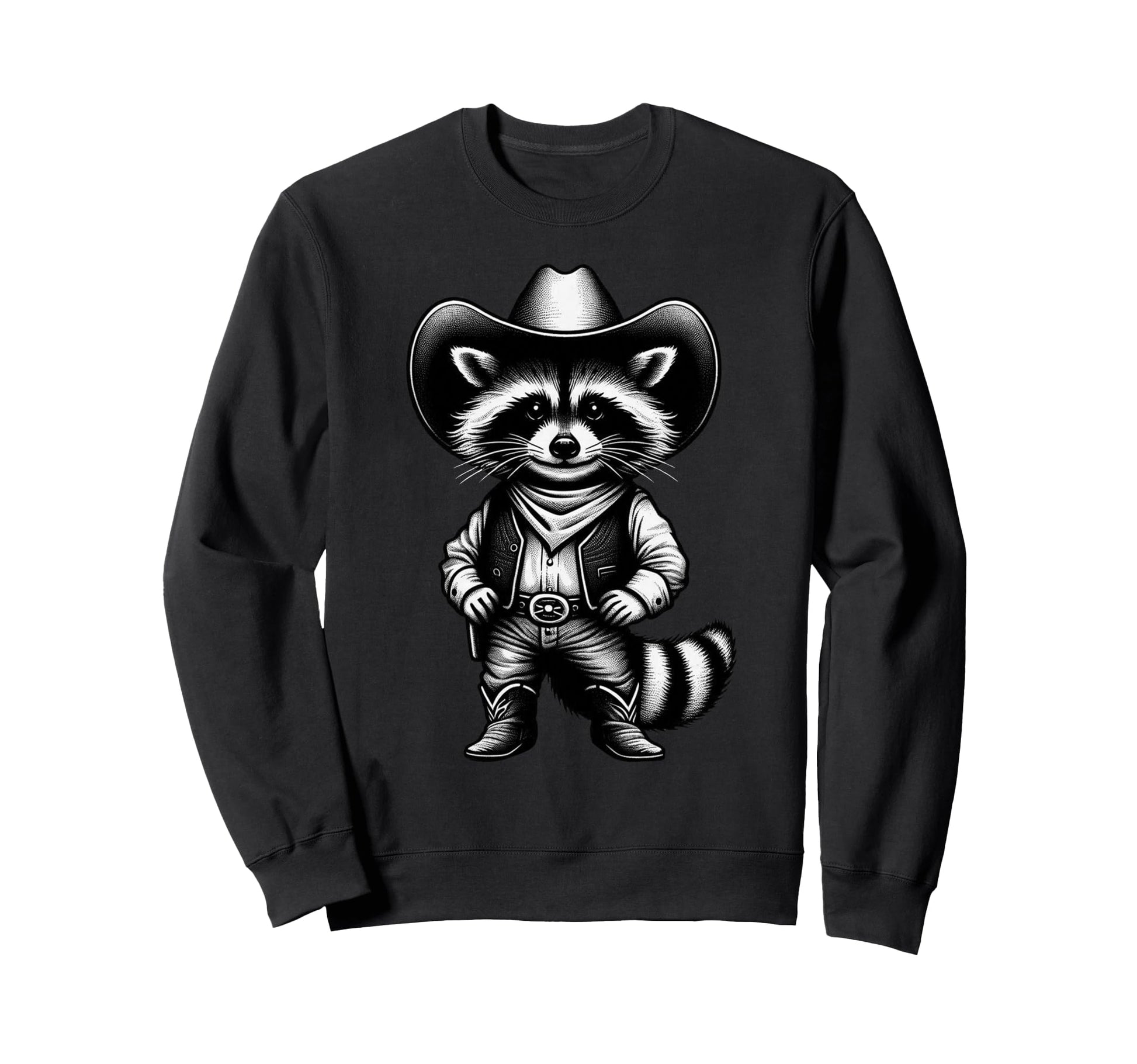 Raccoon Cowboy Western Rodeo Funny Sweatshirt - Minimalist Print Men Women - T-Shirt, Sweatshirt, Hoodie