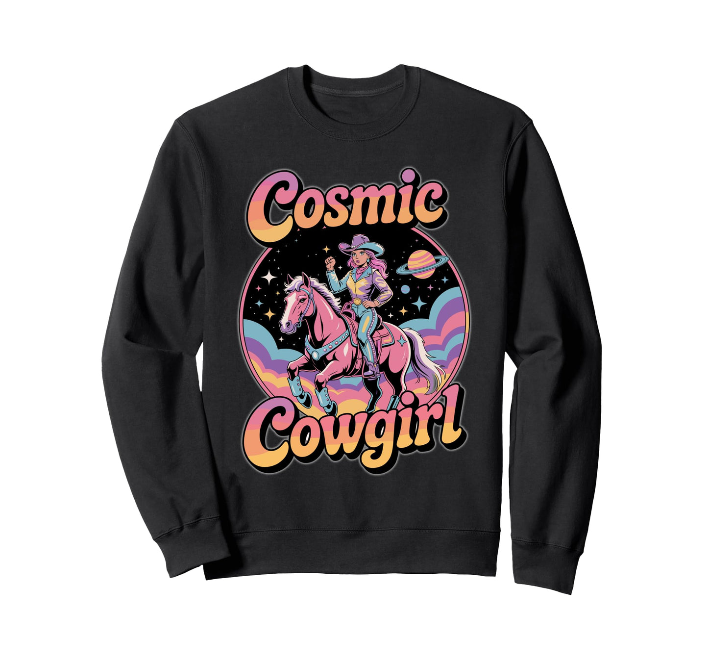 Cosmic Cowgirl Western Space Sweatshirt - Minimalist Print for Adults - T-Shirt, Sweatshirt, Hoodie