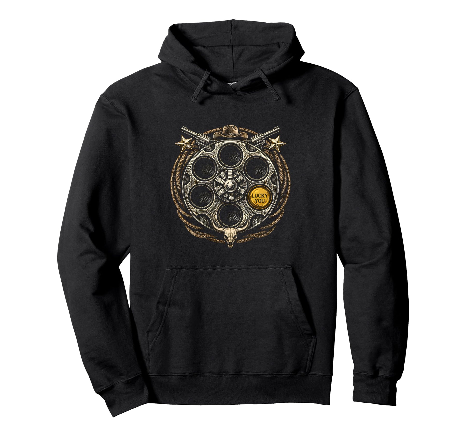 Revolver Gun Cylinder Western Cowboy Hoodie - Aesthetic Graphic Unisex - T-Shirt, Sweatshirt, Hoodie