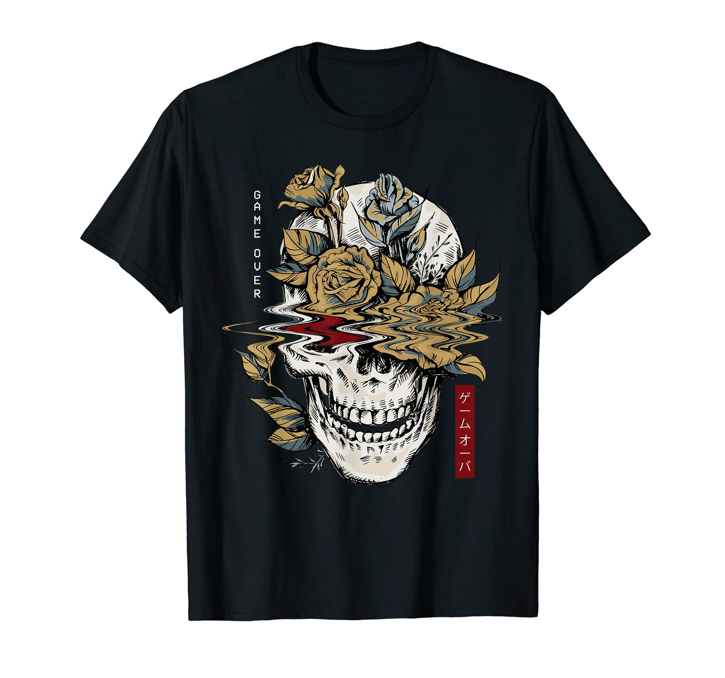 Edgy Skull And Flowers Game Over Goth T-Shirt - Aesthetic Graphic Unisex - T-Shirt, Sweatshirt, Hoodie