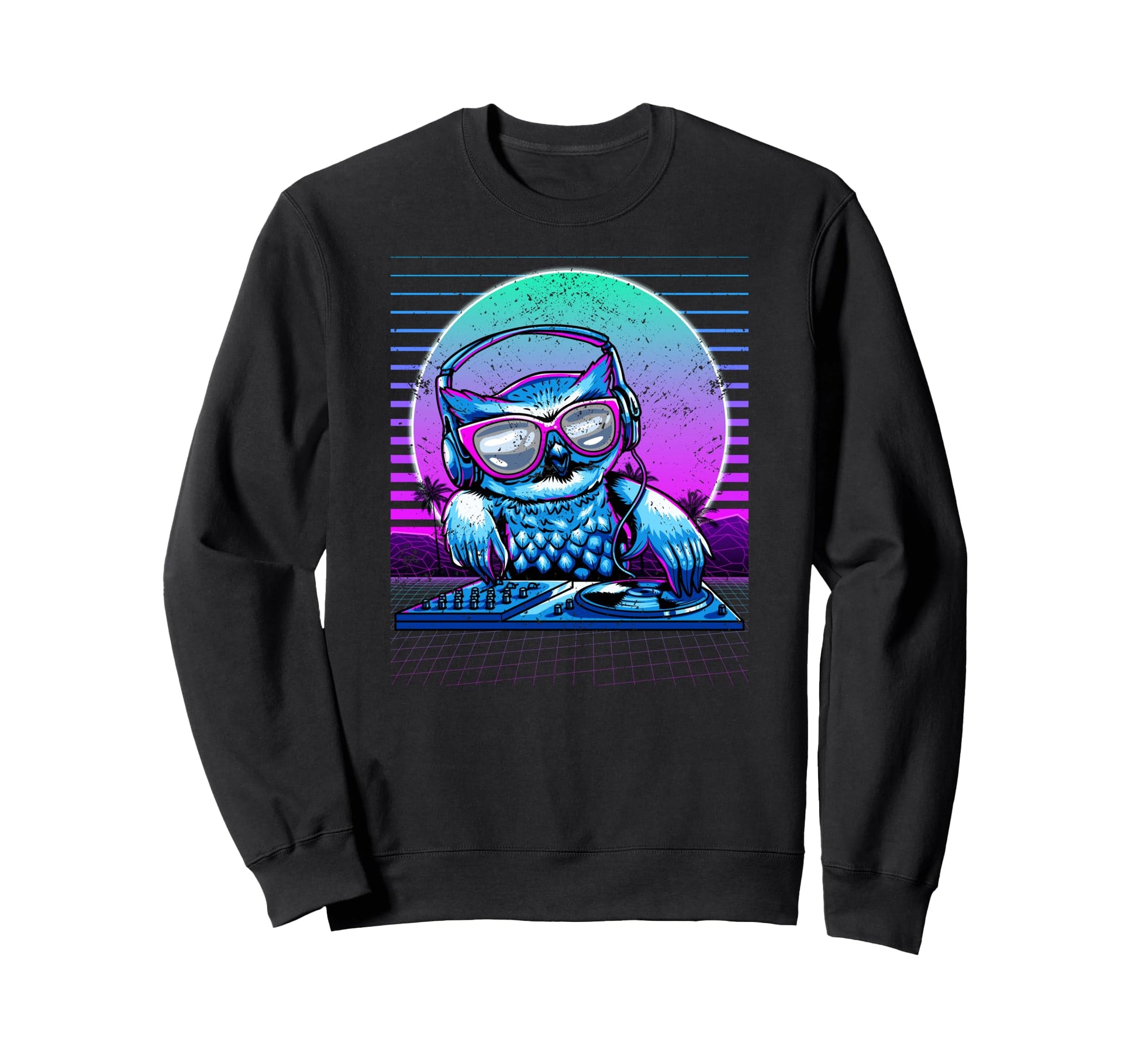 Dj Owl Synthwave Aesthetic Party Sweatshirt - Aesthetic Graphic Men Women - T-Shirt, Sweatshirt, Hoodie
