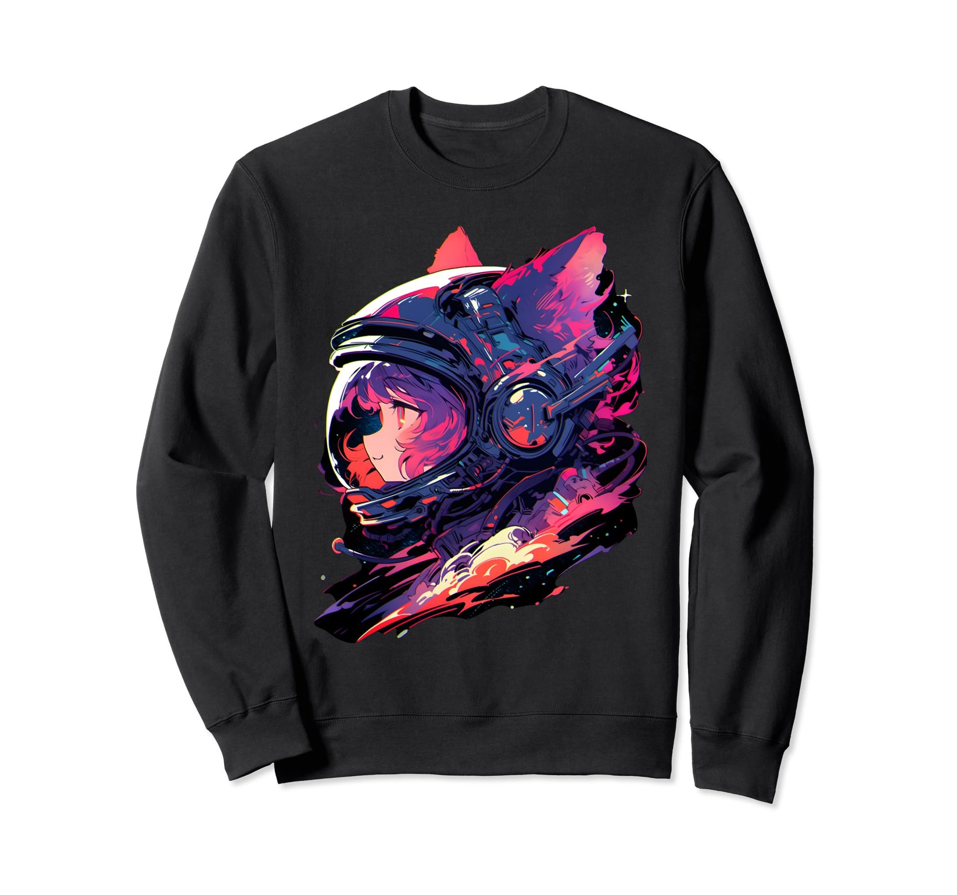 80S 90S Aesthetic Vaporwave Space Cat Sweatshirt - Graphic Print Unisex - T-Shirt, Sweatshirt, Hoodie