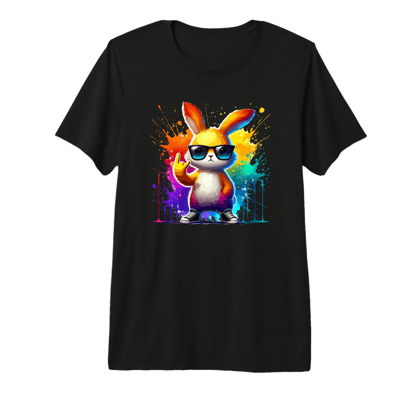 Rainbow Bunny Rock Hand Easter Vibe T-Shirt - Aesthetic Graphic for Adults - T-Shirt, Sweatshirt, Hoodie