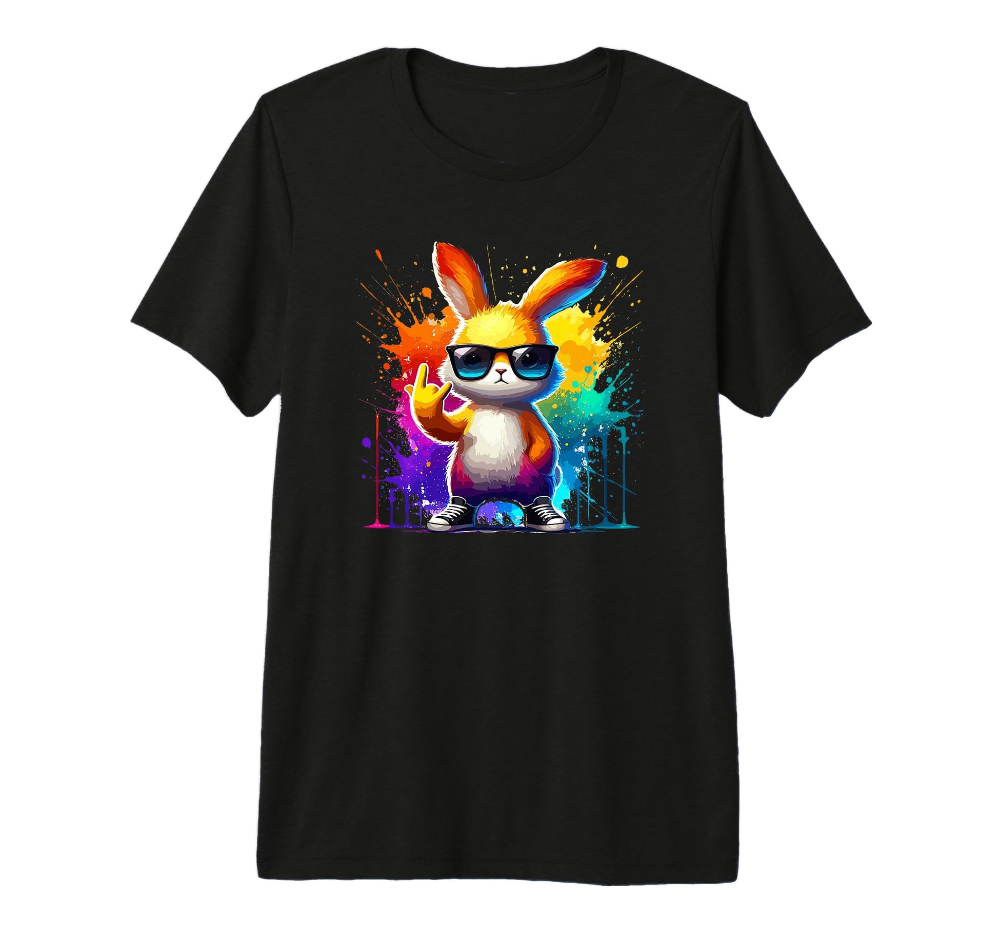 Rainbow Bunny Rock Hand Easter Vibe T-Shirt - Aesthetic Graphic for Adults - T-Shirt, Sweatshirt, Hoodie