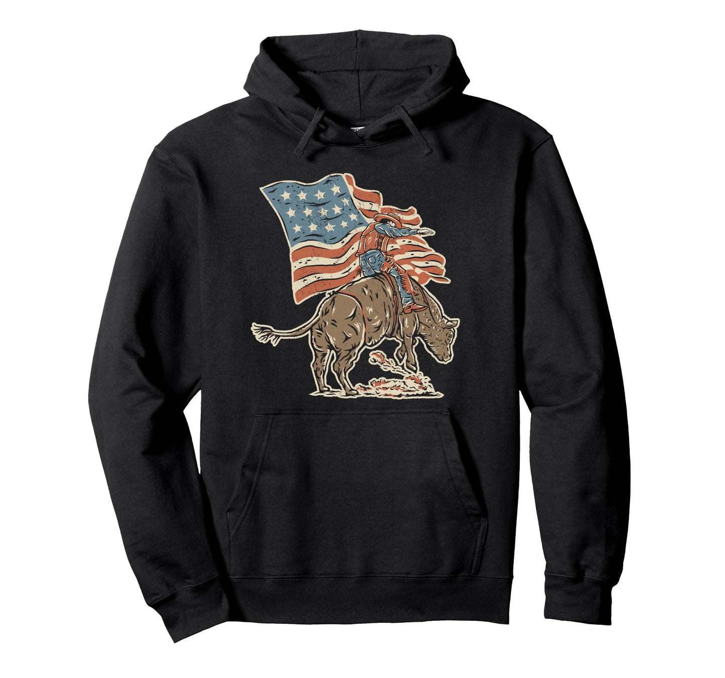 Rodeo Cowboy American Flag 4Th July Hoodie - Graphic Print for Adults - T-Shirt, Sweatshirt, Hoodie