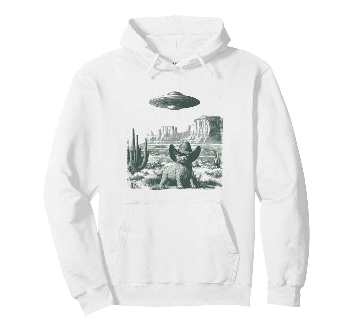 Desert Cat Hat Ufo Encounter Engraving Hoodie - Unique Graphic for Adults - T-Shirt, Sweatshirt, Hoodie