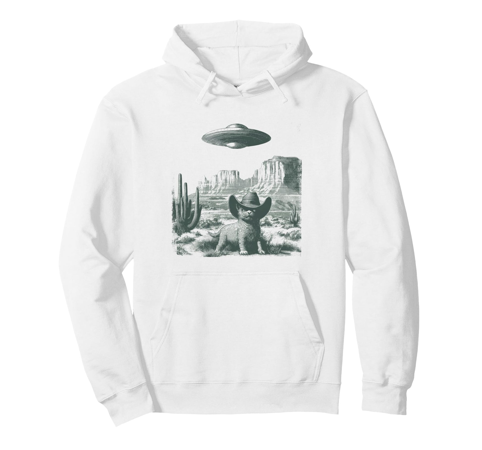Desert Cat Hat Ufo Encounter Engraving Hoodie - Unique Graphic for Adults - T-Shirt, Sweatshirt, Hoodie