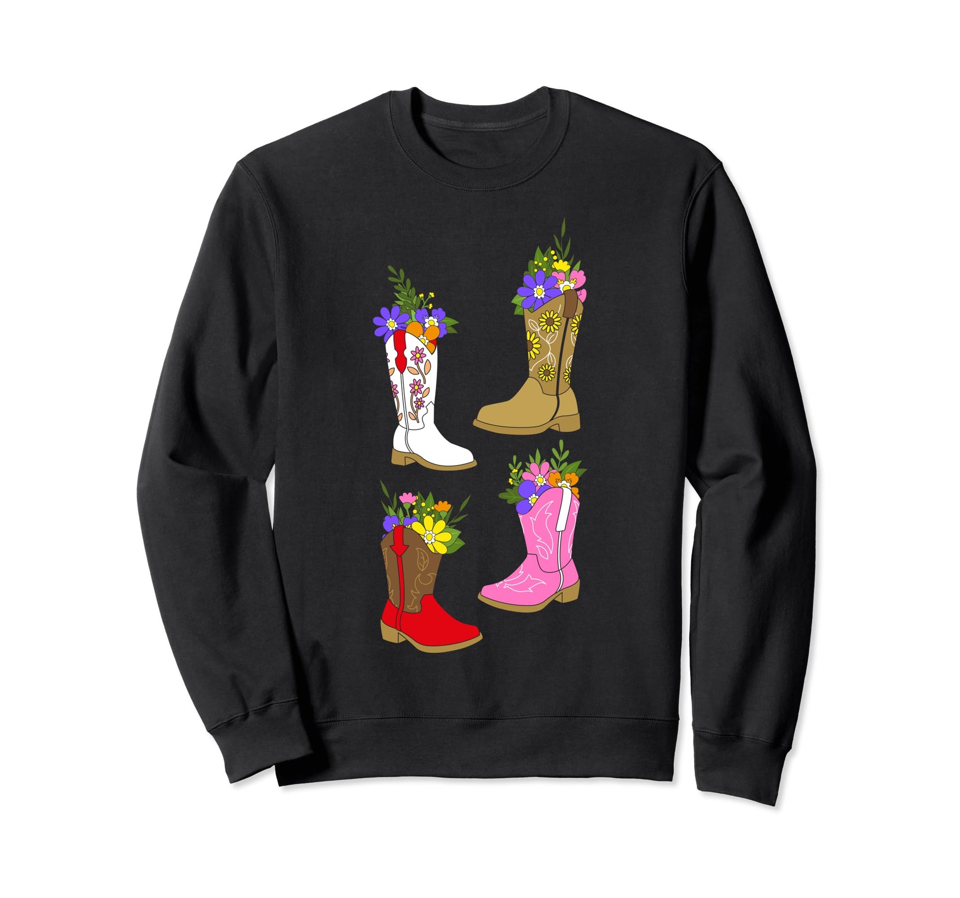 Floral Cowboy Boots Western Cowboy Sweatshirt - Trendy Graphic Men Women - T-Shirt, Sweatshirt, Hoodie