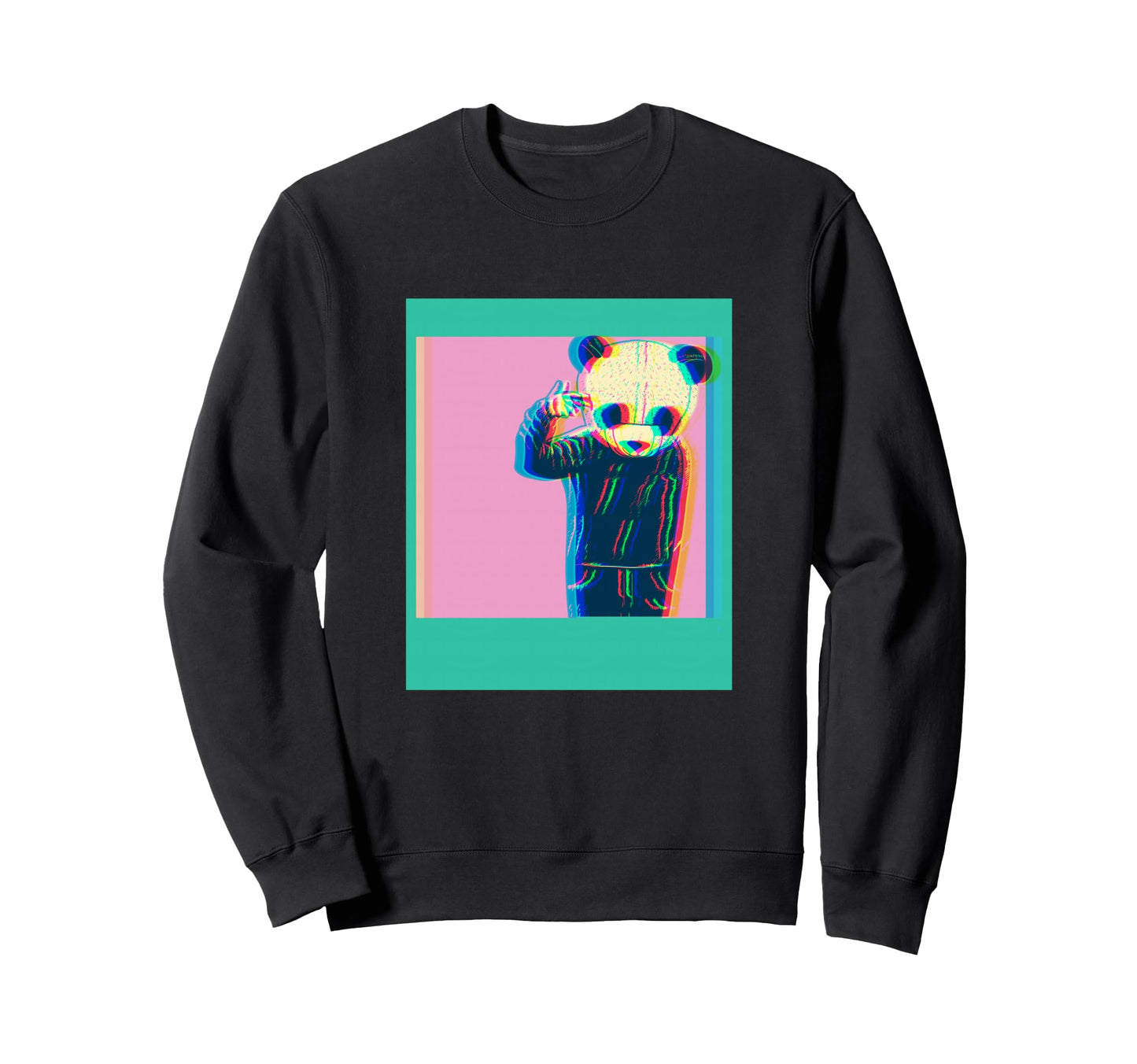 Vaporwave Panda Aesthetic Glitch Sweatshirt - Custom Art Print Men Women - T-Shirt, Sweatshirt, Hoodie