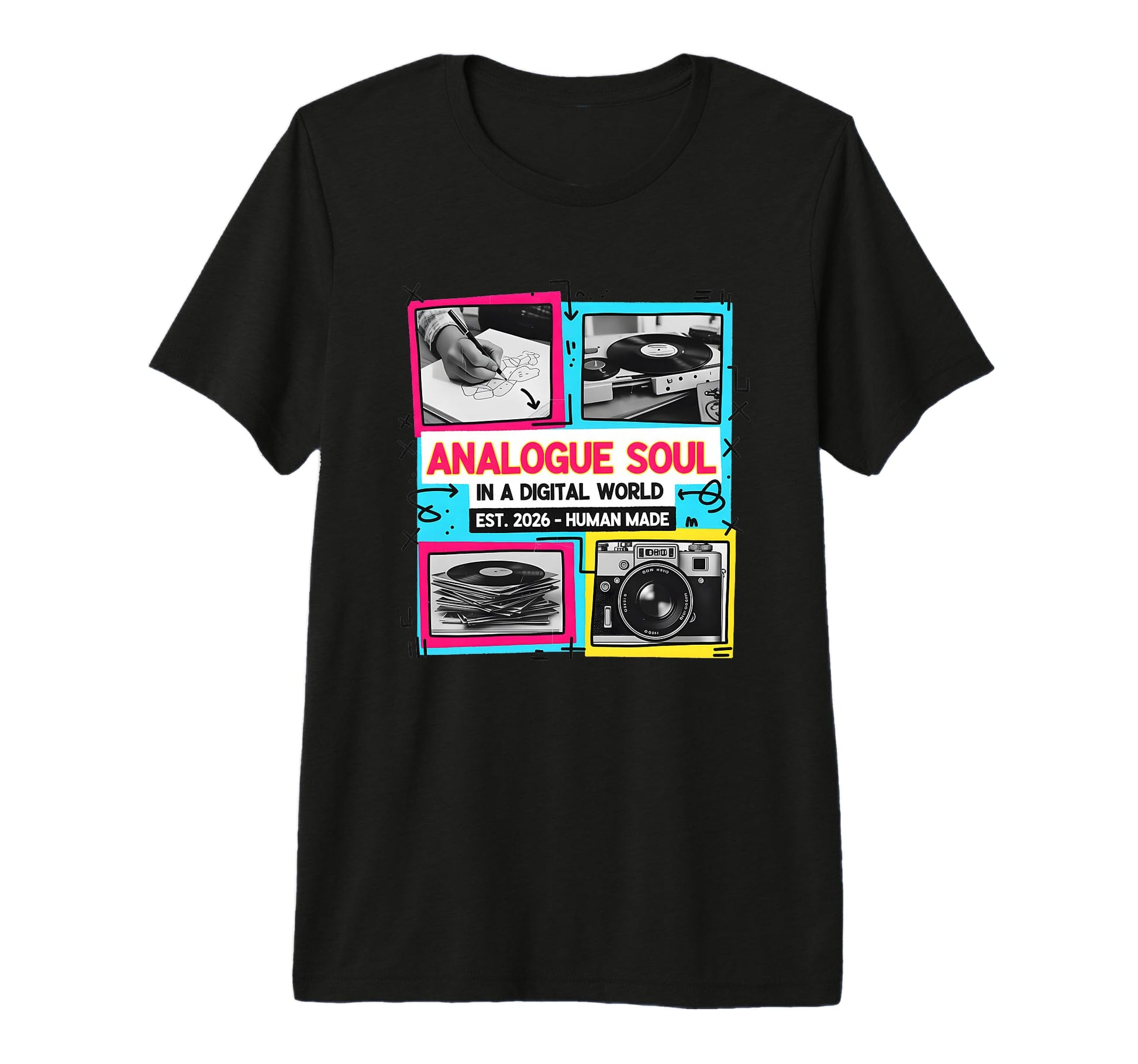 Analog Soul Cassette Vinyl Camera T-Shirt - Fun Novelty Design for Adults - T-Shirt, Sweatshirt, Hoodie