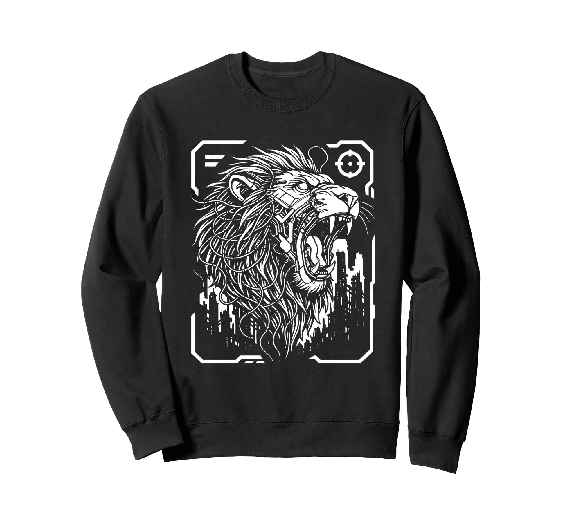 Cyber Lion Dystopian Techwear Sweatshirt - Custom Art Print for Adults - T-Shirt, Sweatshirt, Hoodie