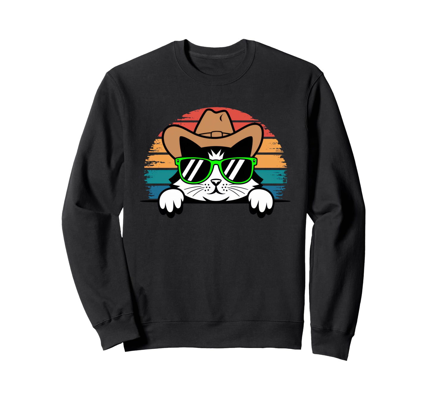 Cowboy Cat Lover Sunset Sweatshirt - Aesthetic Graphic for Adults - T-Shirt, Sweatshirt, Hoodie