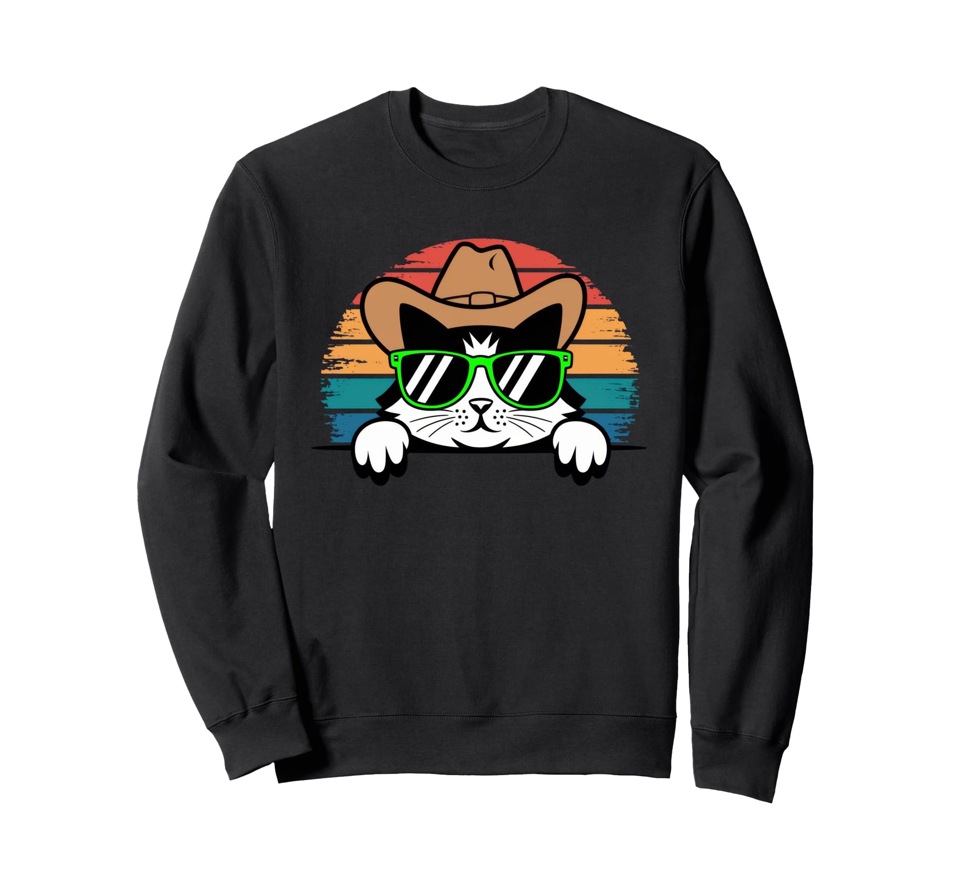 Cowboy Cat Lover Sunset Sweatshirt - Aesthetic Graphic for Adults - T-Shirt, Sweatshirt, Hoodie