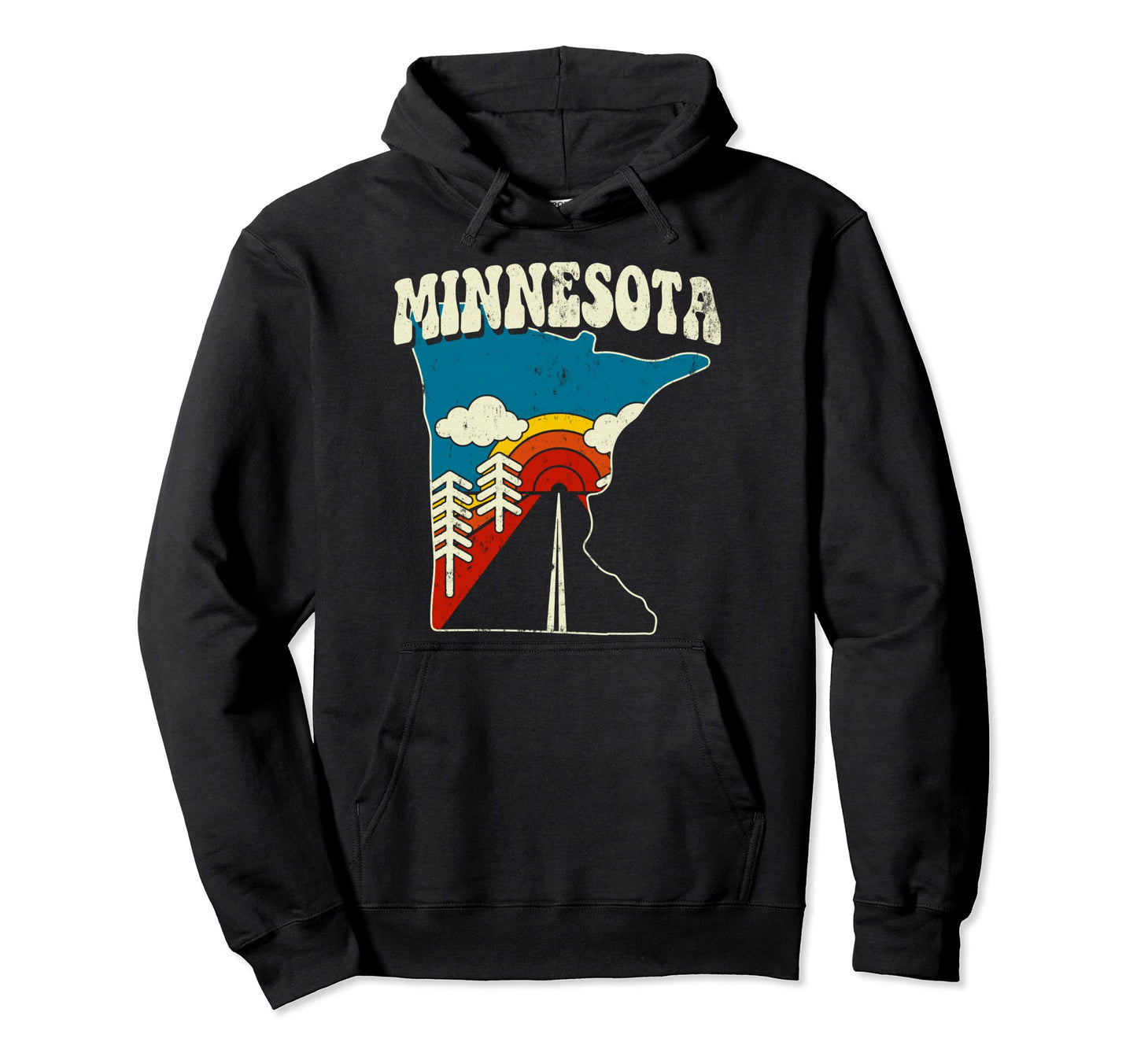 Minnesota State Rainbow Hippie 70S Map Hoodie - Graphic Print for Adults - T-Shirt, Sweatshirt, Hoodie