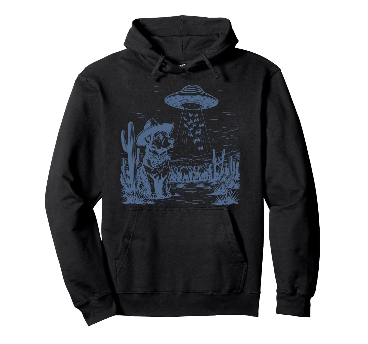 Dog Cattle Cowboy Cowgirl Ufo Western Hoodie - Graphic Print for Adults - T-Shirt, Sweatshirt, Hoodie