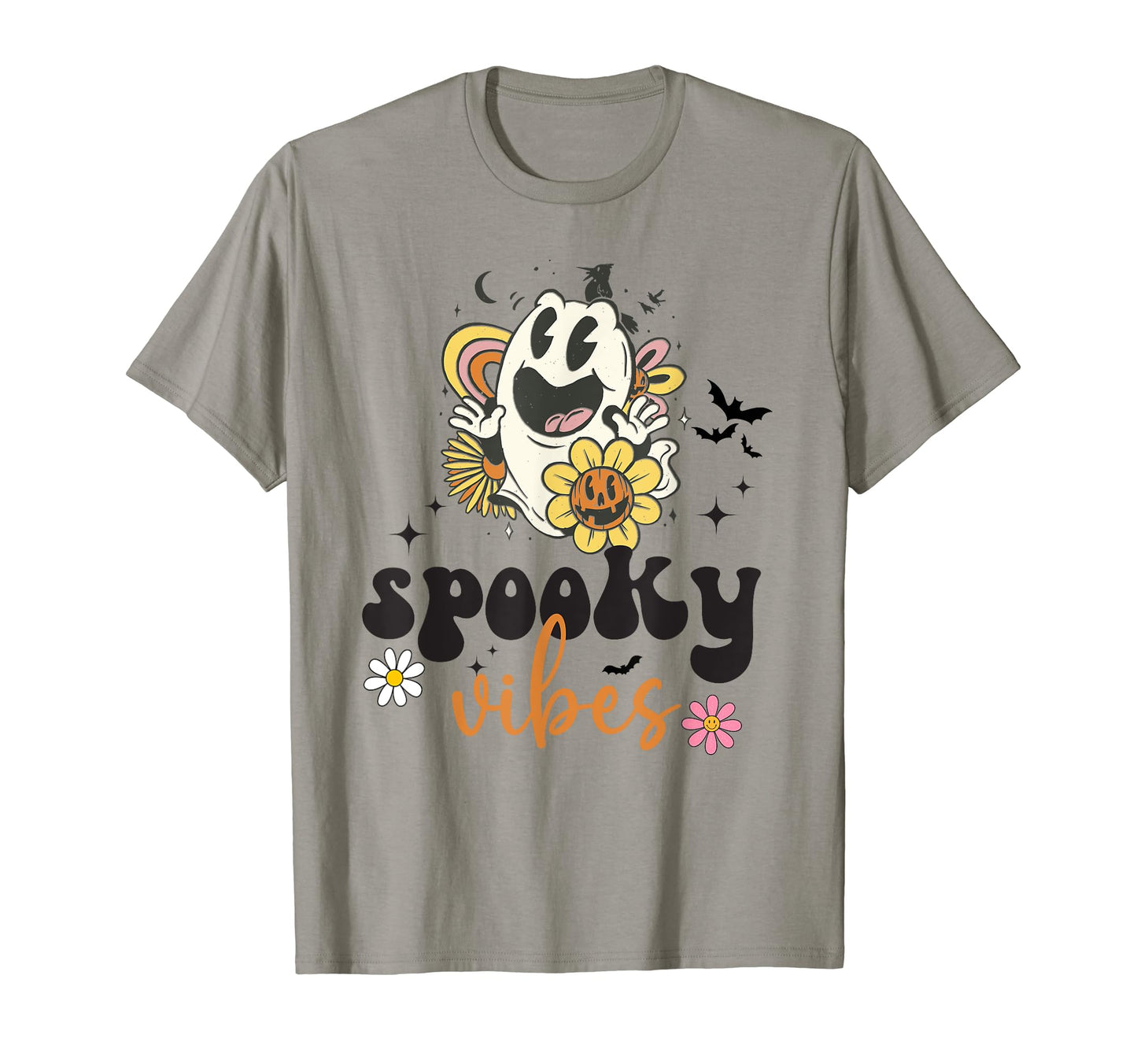 Spooky Vibes Halloween Ghost Rainbow T-Shirt - Minimalist Print for Adults - T-Shirt, Sweatshirt, Hoodie