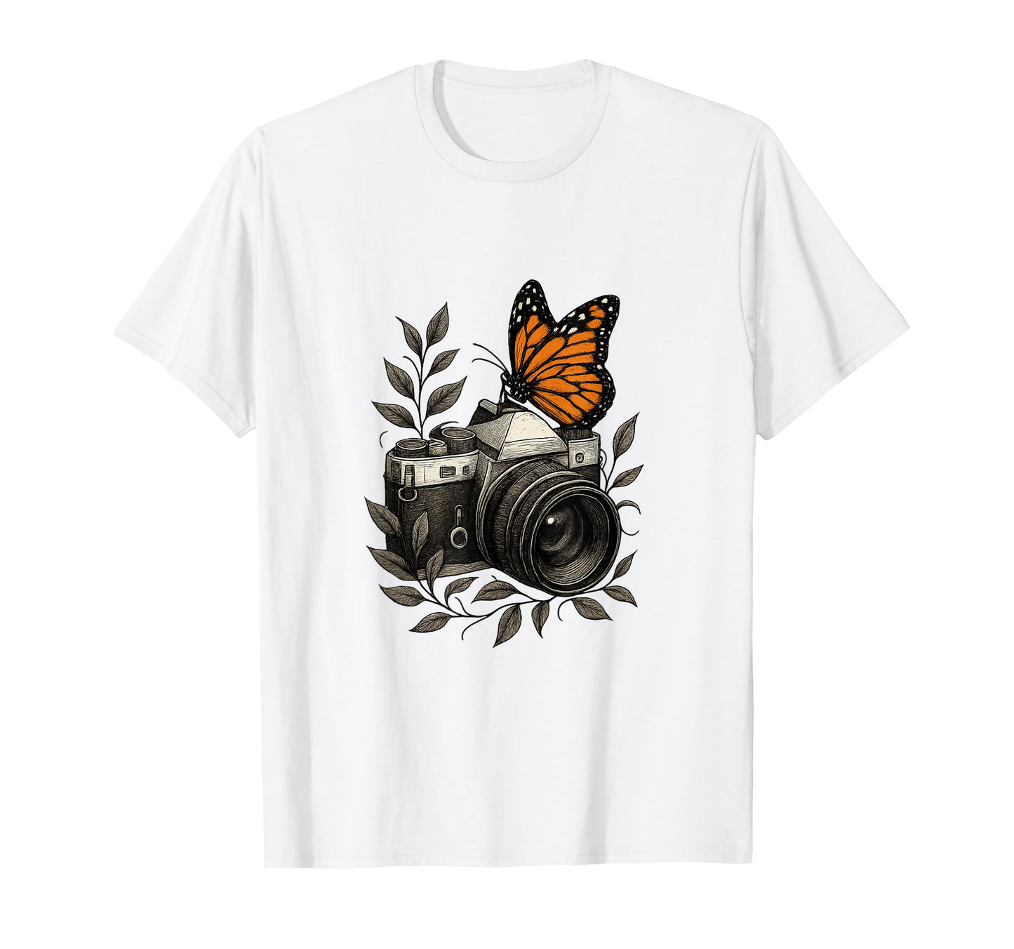 Camera Monarch Butterfly Nature Art T-Shirt - Unique Graphic Unisex - T-Shirt, Sweatshirt, Hoodie