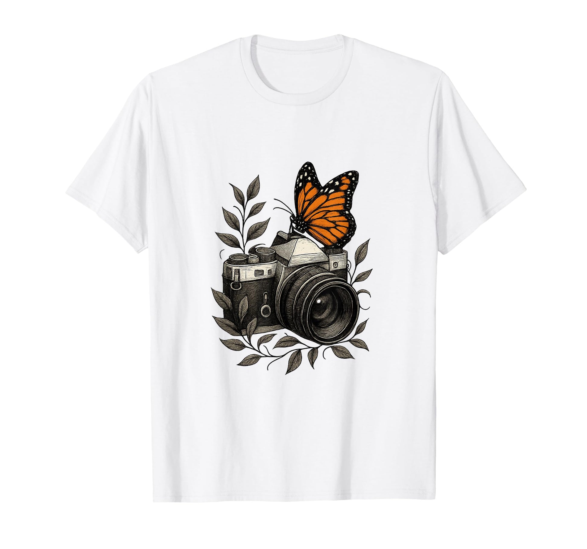 Camera Monarch Butterfly Nature Art T-Shirt - Unique Graphic Unisex - T-Shirt, Sweatshirt, Hoodie