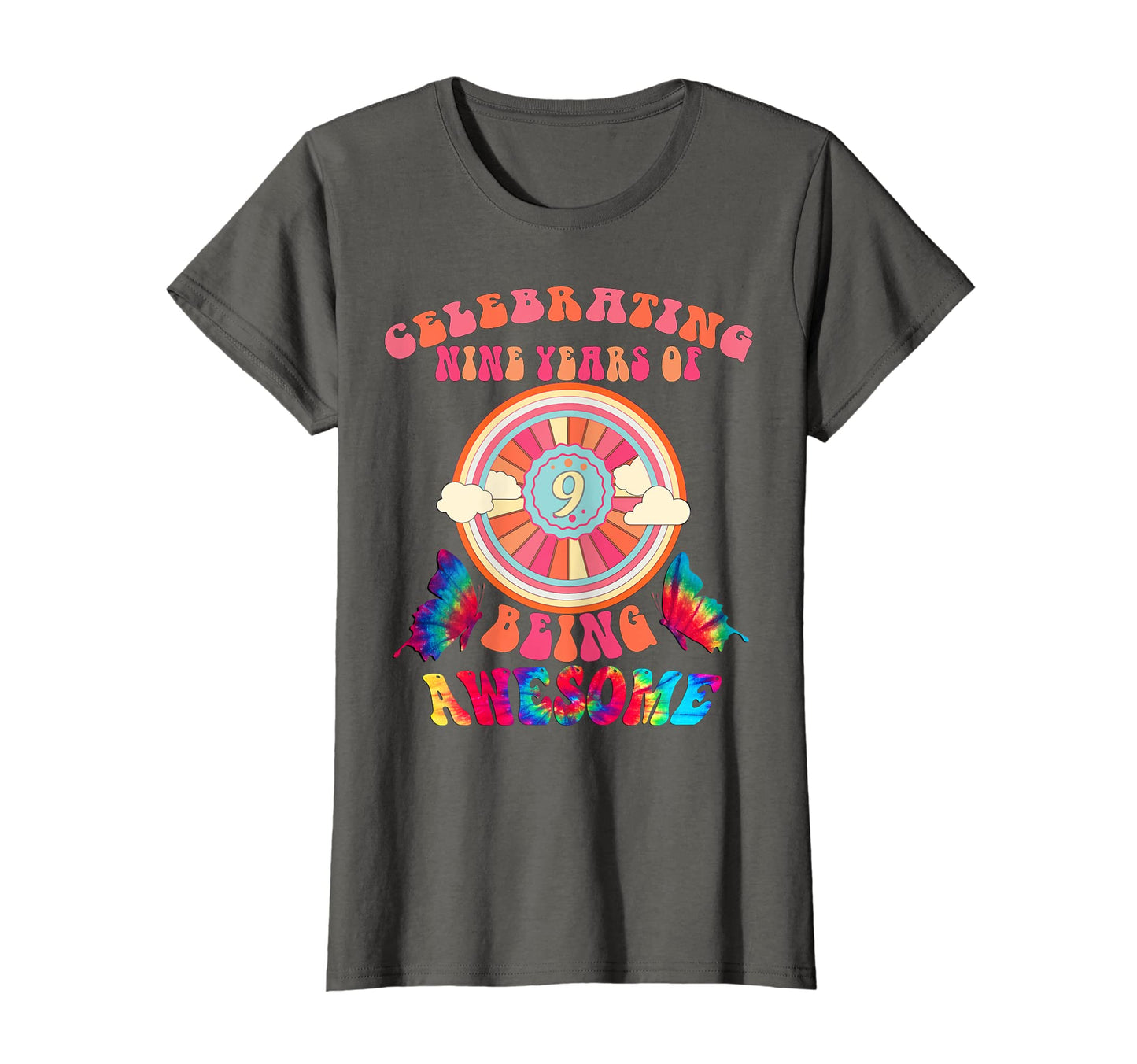 9Th Birthday Rainbows Nine Birthday T-Shirt - Minimalist Print for Adults - T-Shirt, Sweatshirt, Hoodie