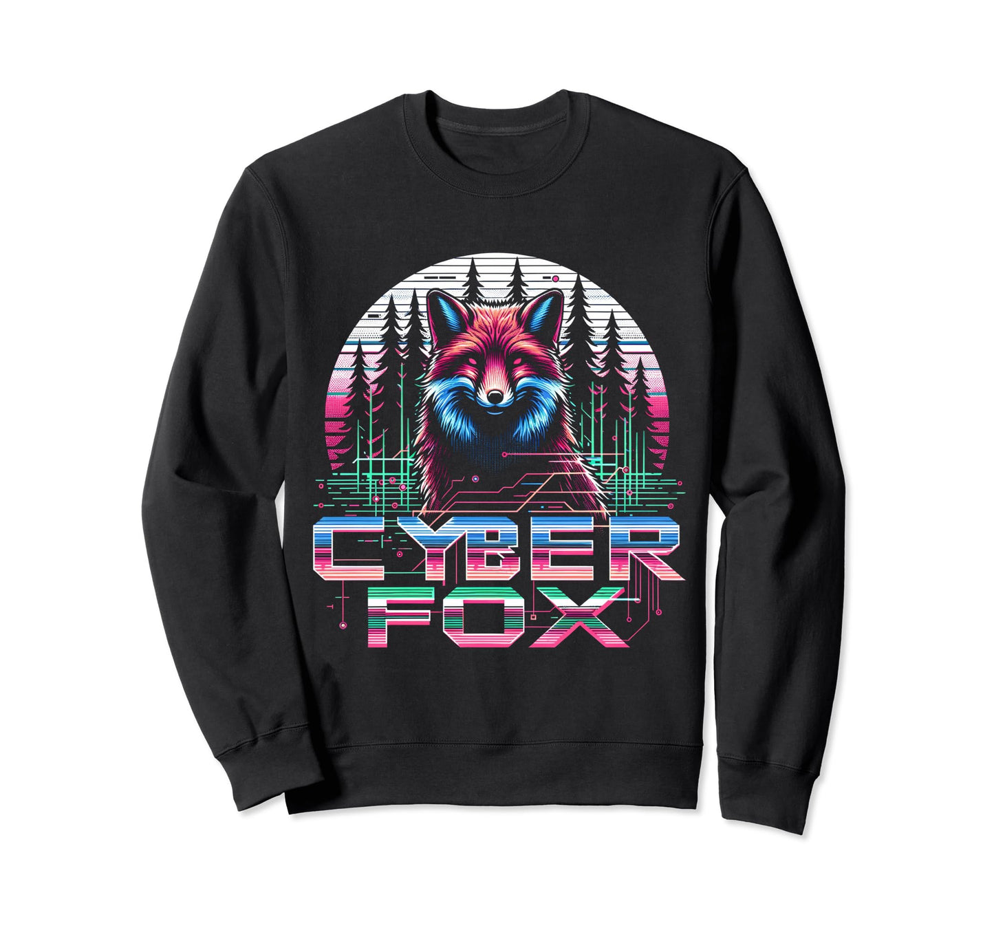 Cyber Fox Sunset Vaporwave Aesthetic Sweatshirt - Trendy Graphic for Adults - T-Shirt, Sweatshirt, Hoodie