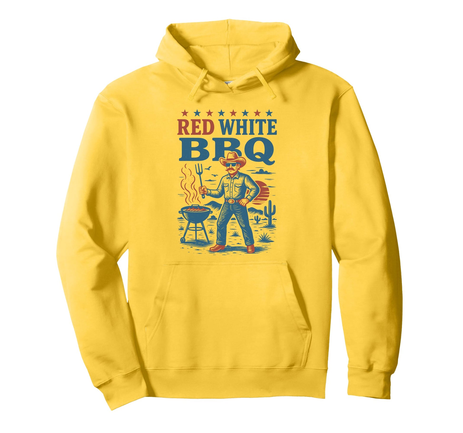 Red White Bbq Cowboy Grilling Western Hoodie - Casual Everyday Wear Unisex - T-Shirt, Sweatshirt, Hoodie