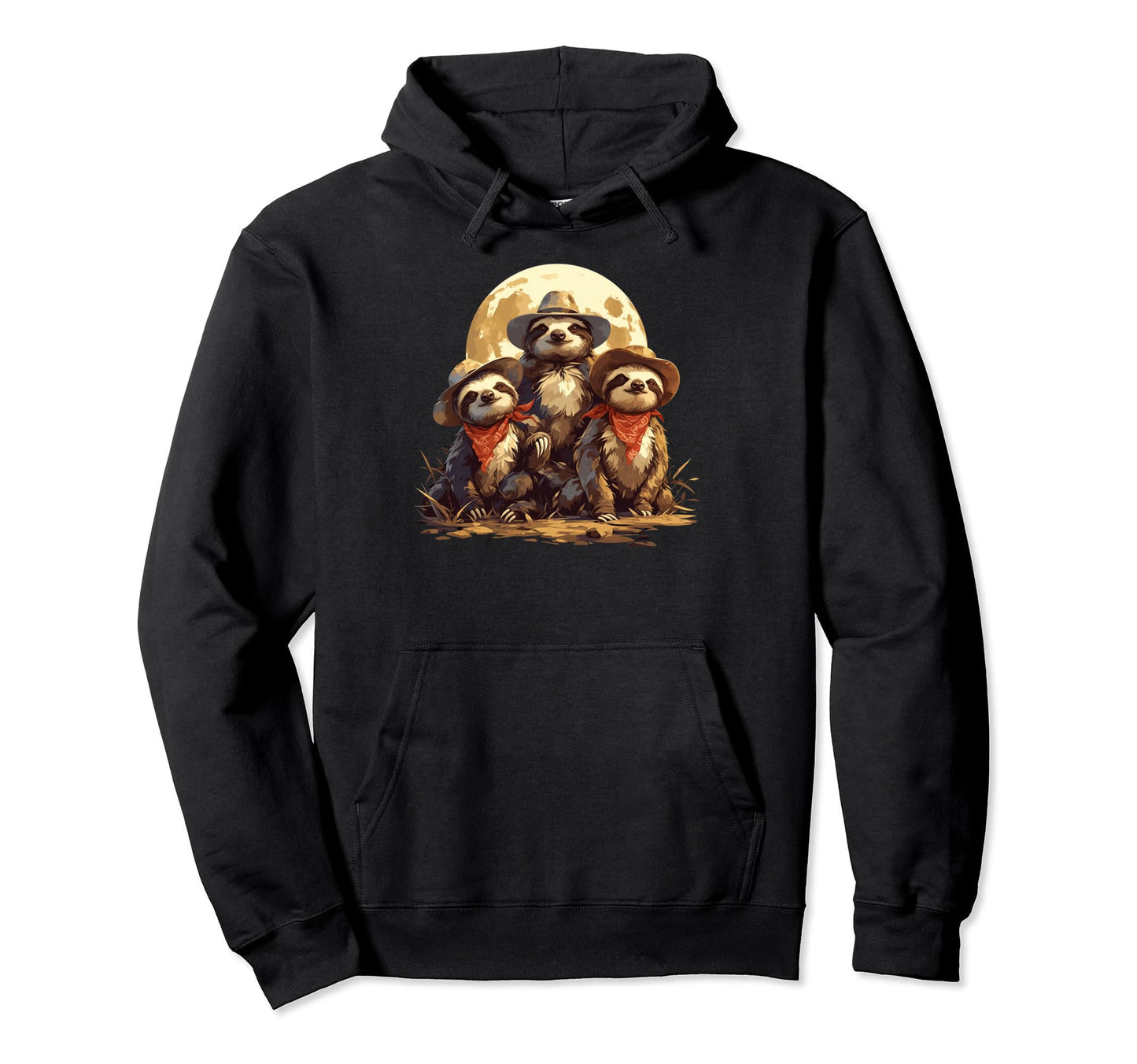 Sloth Howling Moon Cowboy Funny Hoodie - Novelty Apparel for Adults - T-Shirt, Sweatshirt, Hoodie