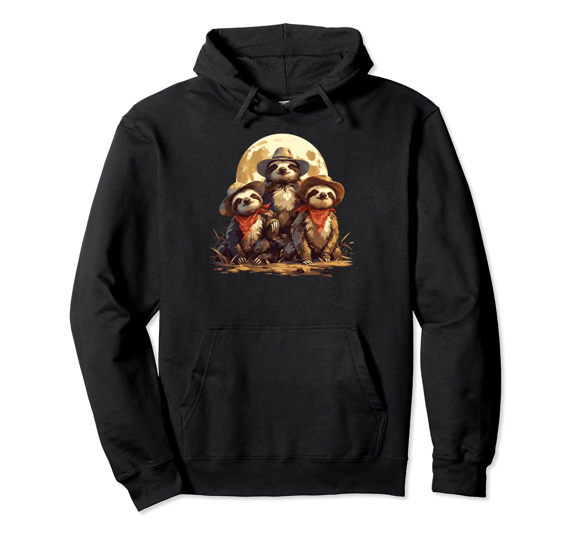 Sloth Howling Moon Cowboy Funny Hoodie - Novelty Apparel for Adults - T-Shirt, Sweatshirt, Hoodie