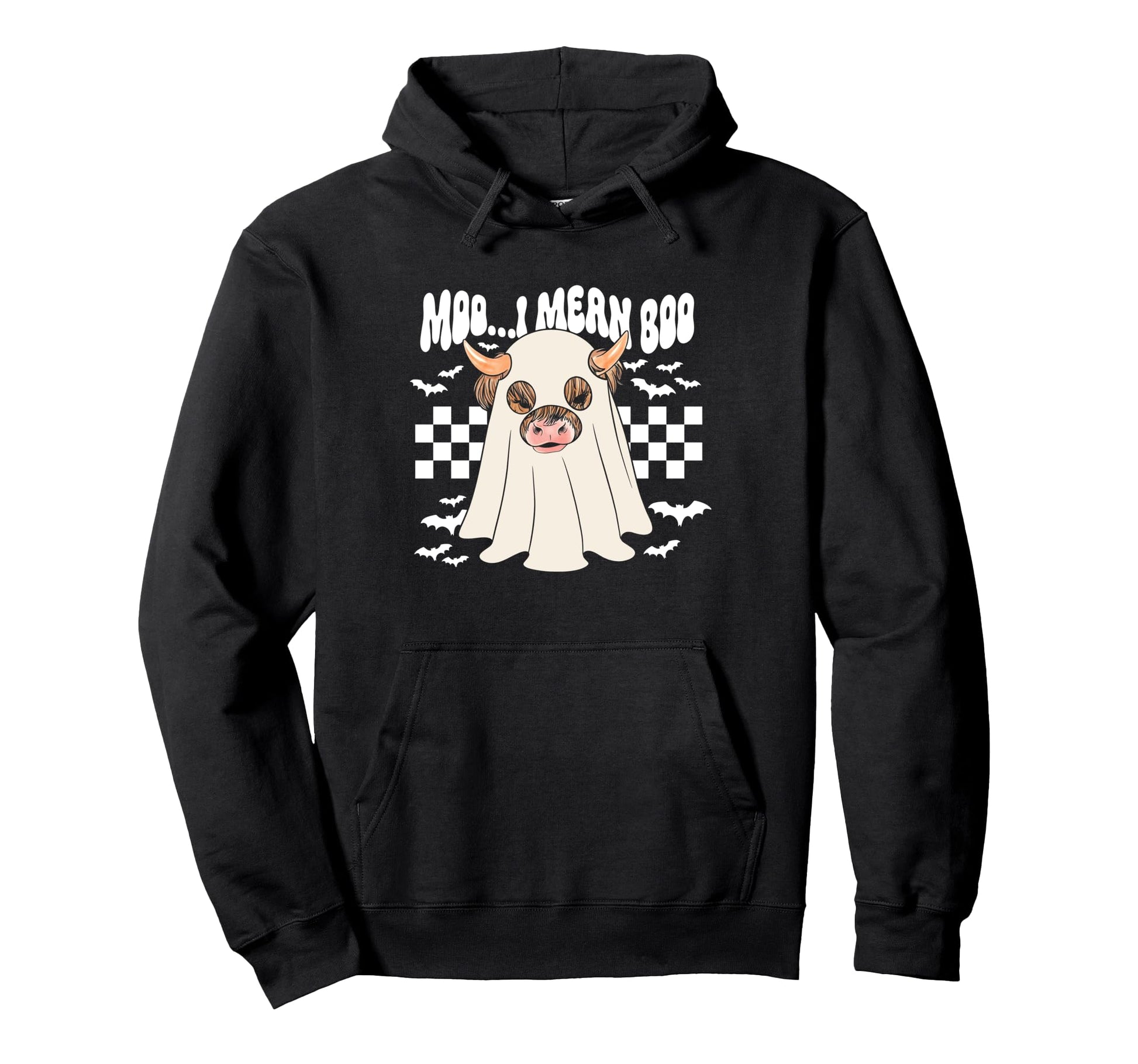 Moo I Mean Boo Halloween Western Cowhide Hoodie - Unique Graphic Men Women - T-Shirt, Sweatshirt, Hoodie