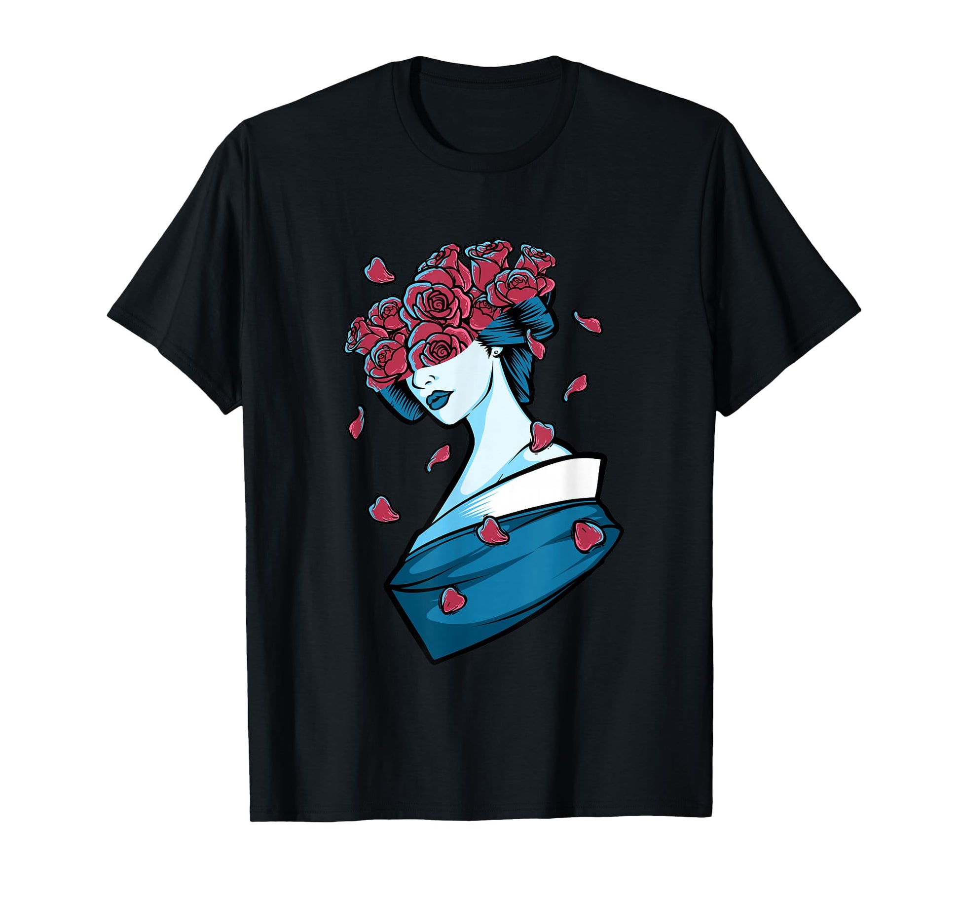 Geisha Cherry Red Roses Grunge T-Shirt - Minimalist Print for Adults - T-Shirt, Sweatshirt, Hoodie