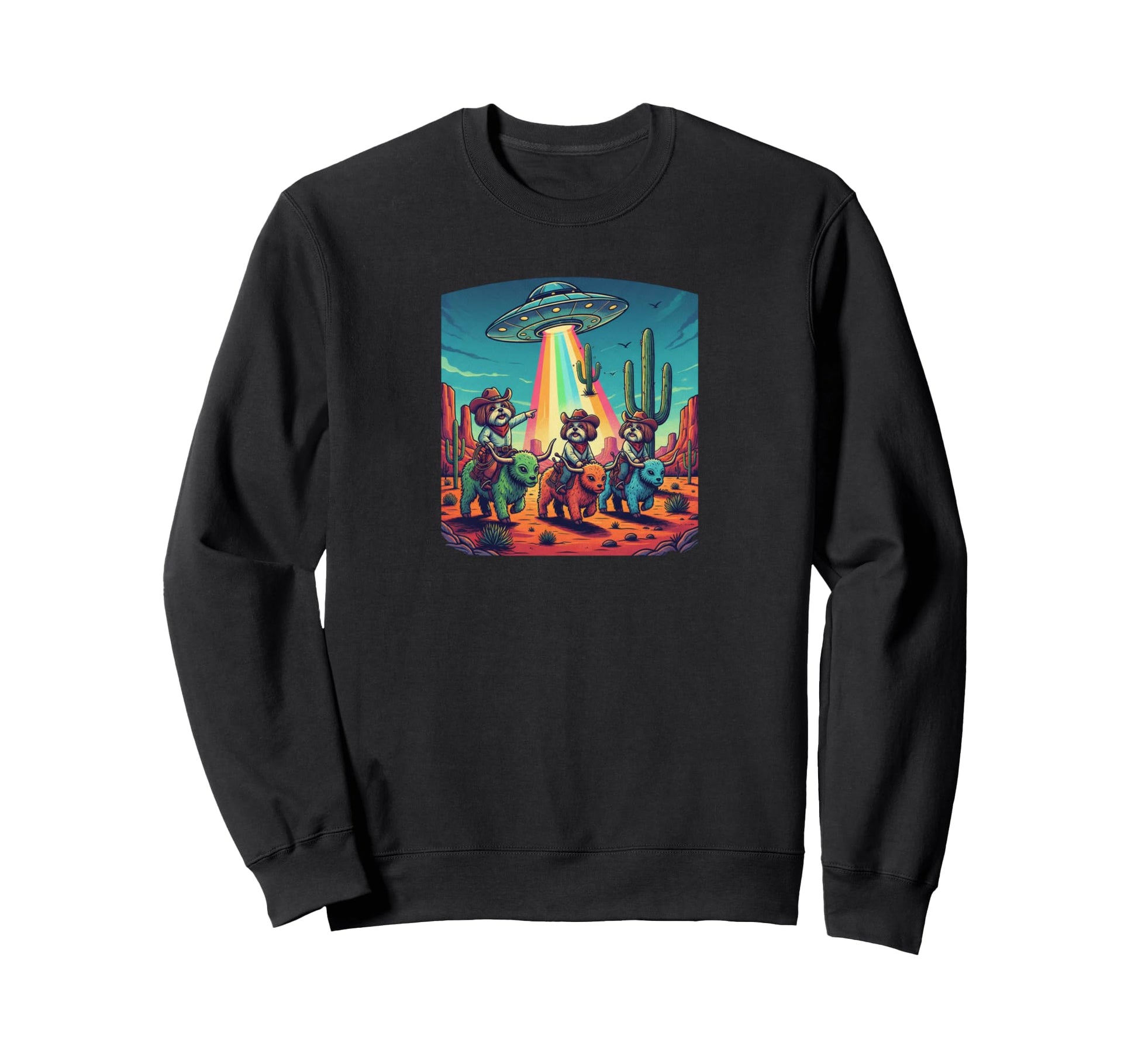 Shih Tzu Cowboys Ufo Western Sweatshirt - Custom Art Print Unisex - T-Shirt, Sweatshirt, Hoodie