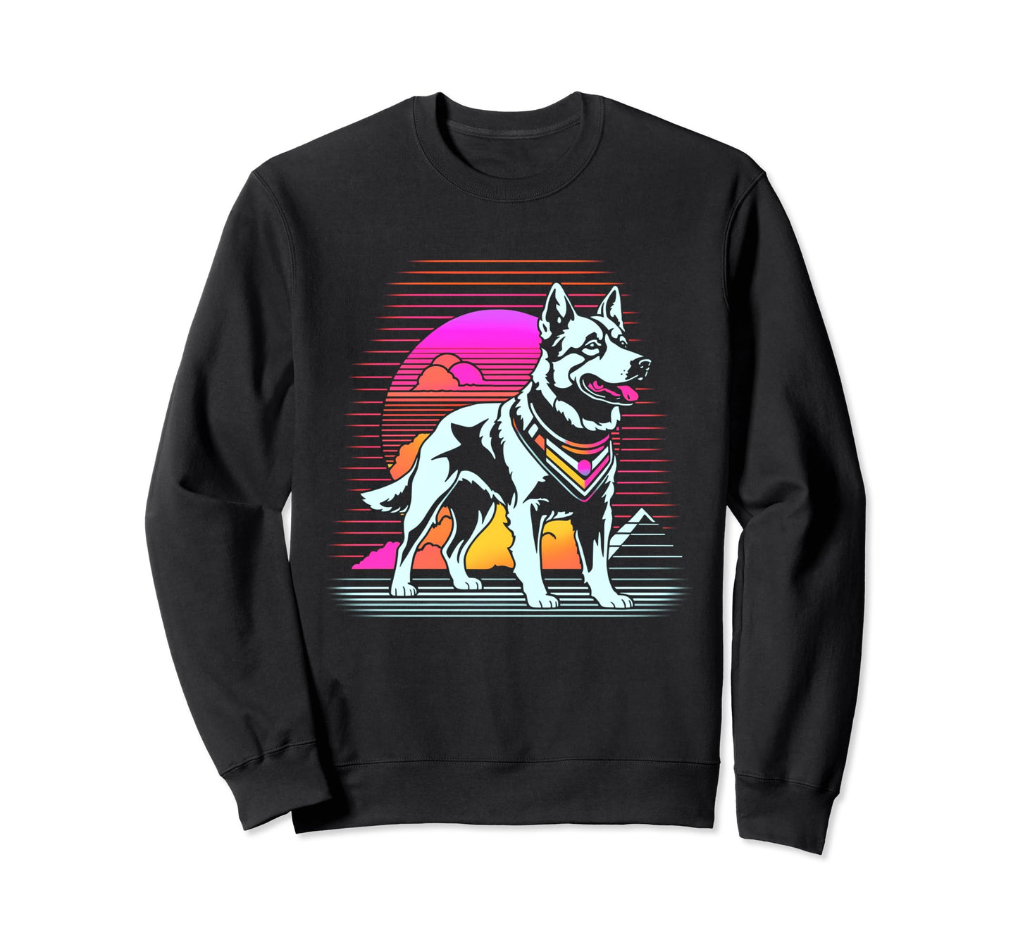 Sunset Vaporwave Aesthetic Dog Sweatshirt - Custom Art Print Men Women - T-Shirt, Sweatshirt, Hoodie