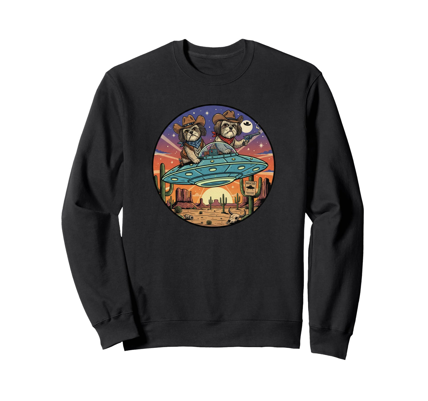 Shih Tzu Cowboys Ufo Western Sweatshirt - Casual Everyday Wear Men Women - T-Shirt, Sweatshirt, Hoodie