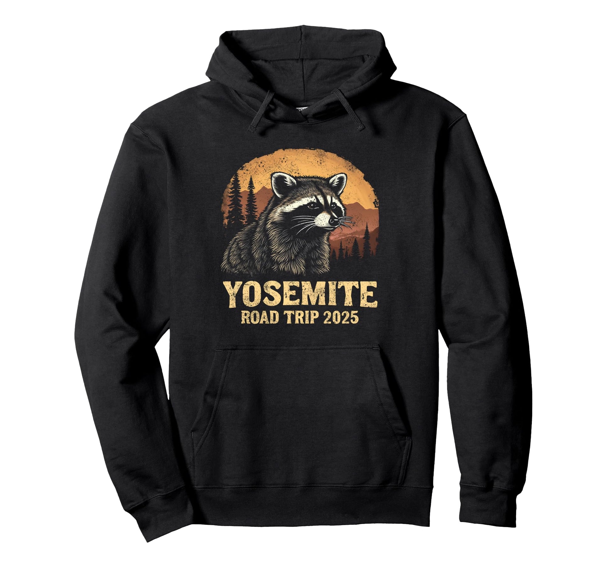Yosemite Raccoon Road Trip Hiking Hoodie - Aesthetic Graphic Men Women - T-Shirt, Sweatshirt, Hoodie