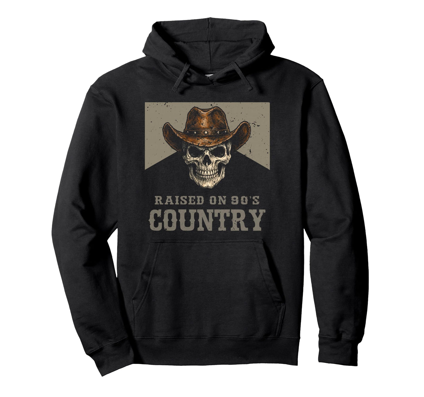 Raised 90S Country Cowboy Skull Hoodie - Casual Everyday Wear Men Women - T-Shirt, Sweatshirt, Hoodie