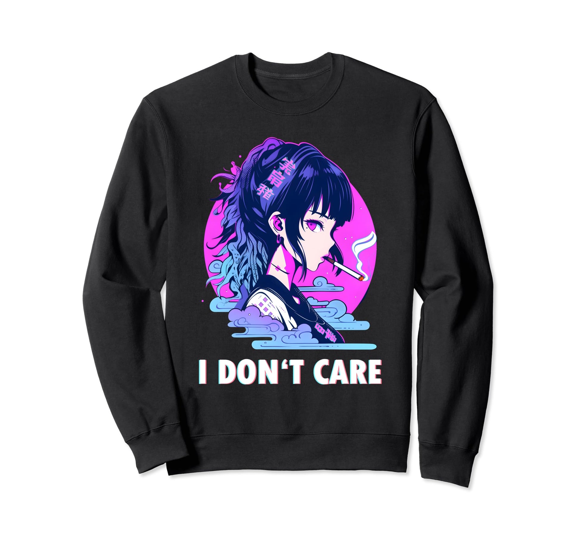 Aesthetic Vaporwave I Dont Care Anime Sweatshirt - Custom Art Print Unisex - T-Shirt, Sweatshirt, Hoodie