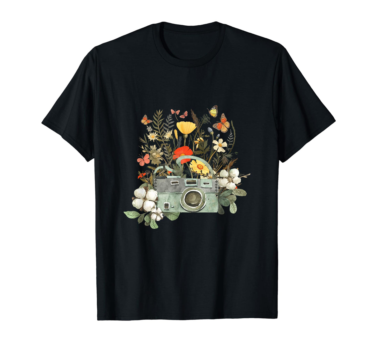 Camera Wildflower Botanical T-Shirt - Novelty Apparel for Adults - T-Shirt, Sweatshirt, Hoodie