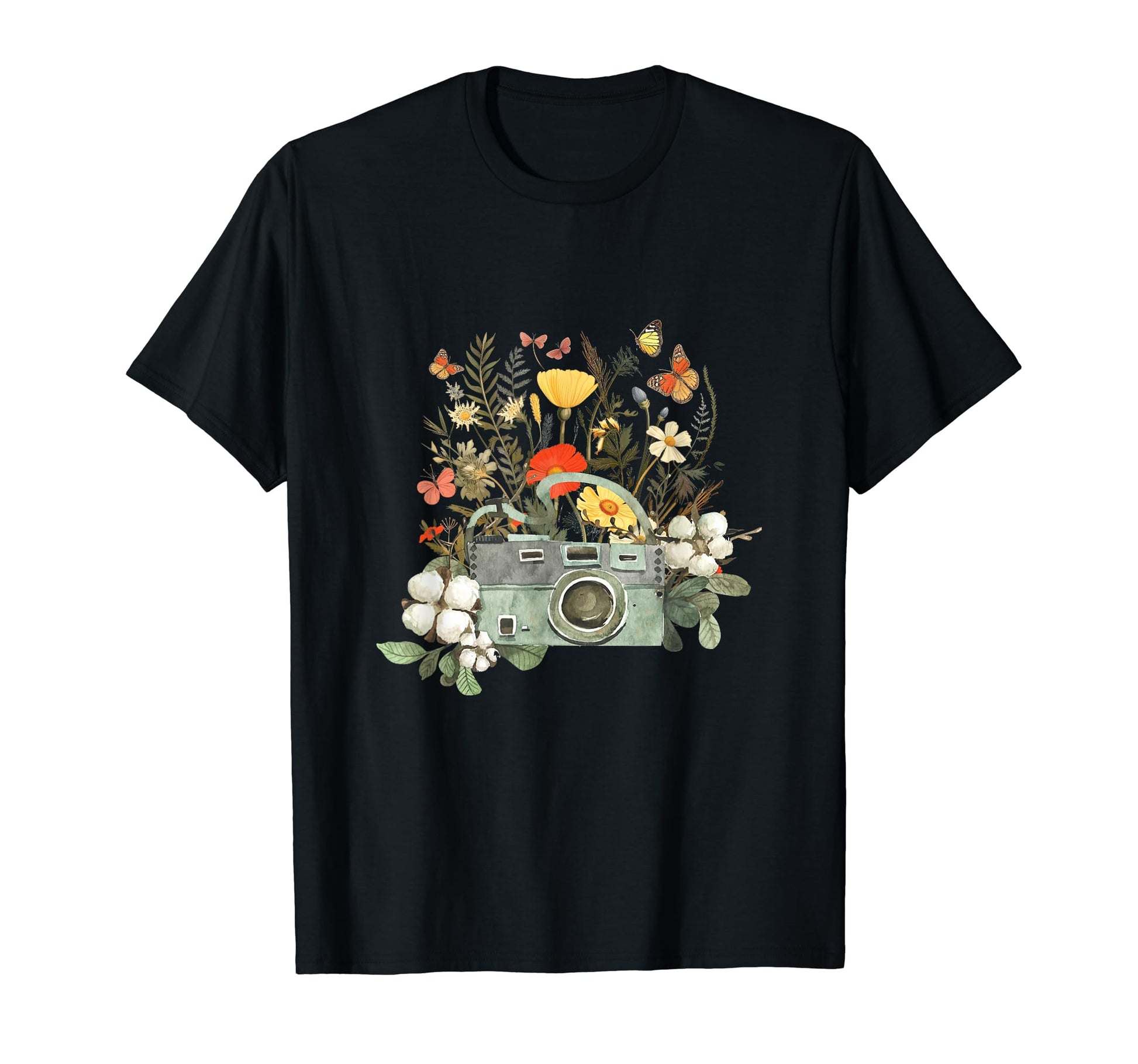 Camera Wildflower Botanical T-Shirt - Novelty Apparel for Adults - T-Shirt, Sweatshirt, Hoodie