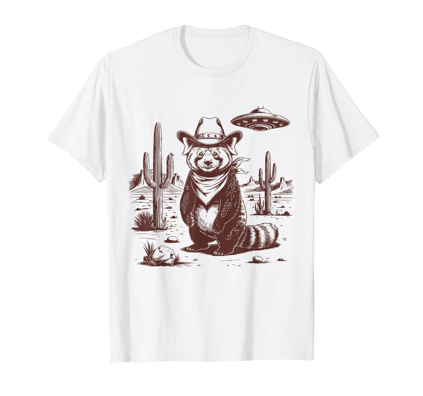 Red Panda Ufo Western Alien 90S Cowboy T-Shirt - Trendy Graphic for Adults - T-Shirt, Sweatshirt, Hoodie