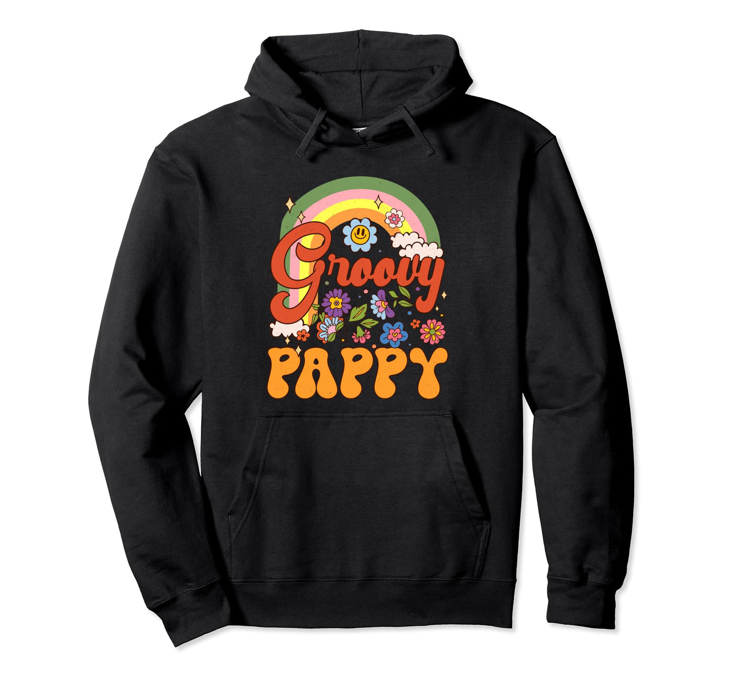 Groovy Pappy Hippie Rainbow Fathers Hoodie - Minimalist Print for Adults - T-Shirt, Sweatshirt, Hoodie