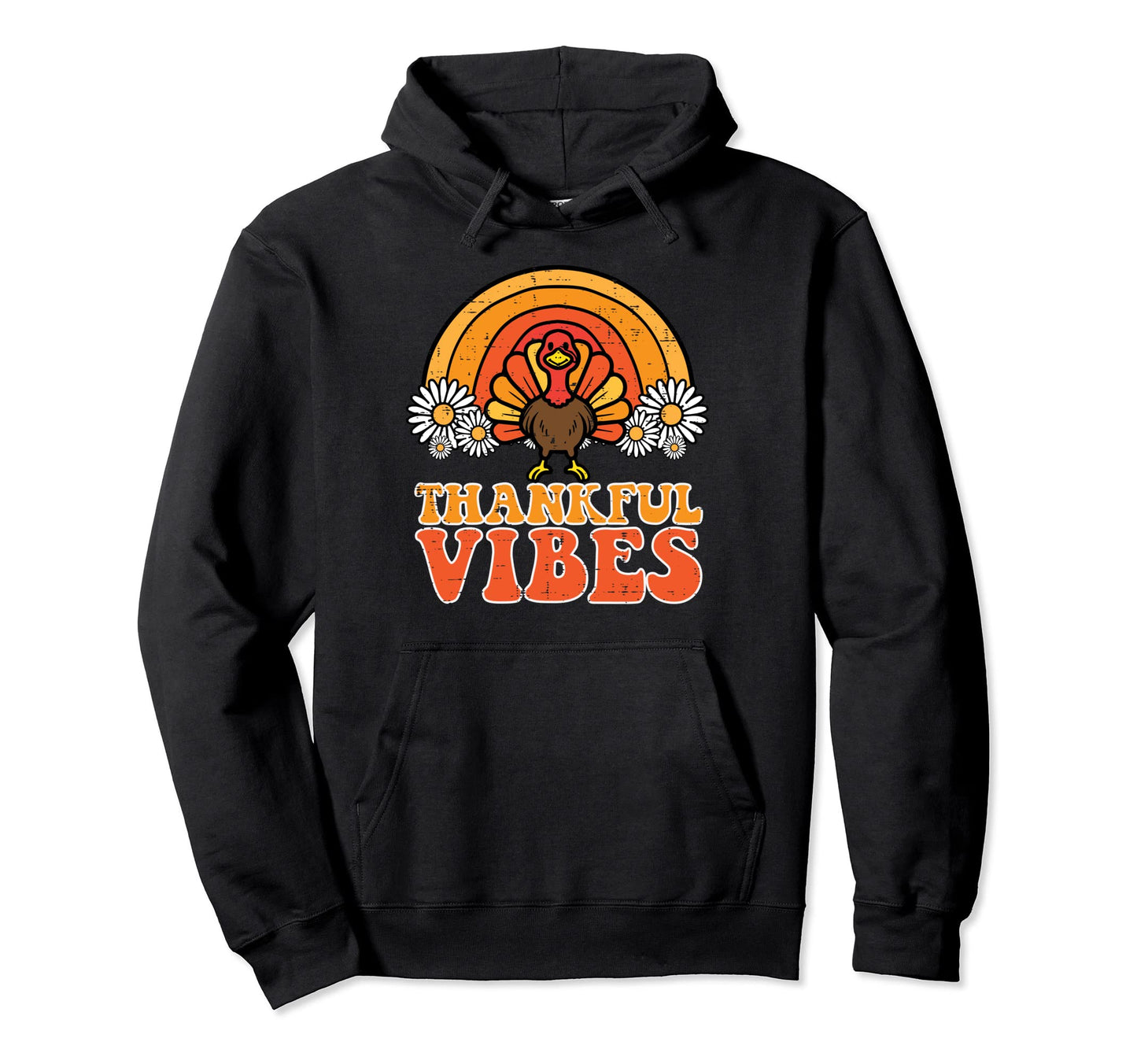 Thankful Vibes Turkey Rainbow Funny Hoodie - Minimalist Print Unisex - T-Shirt, Sweatshirt, Hoodie