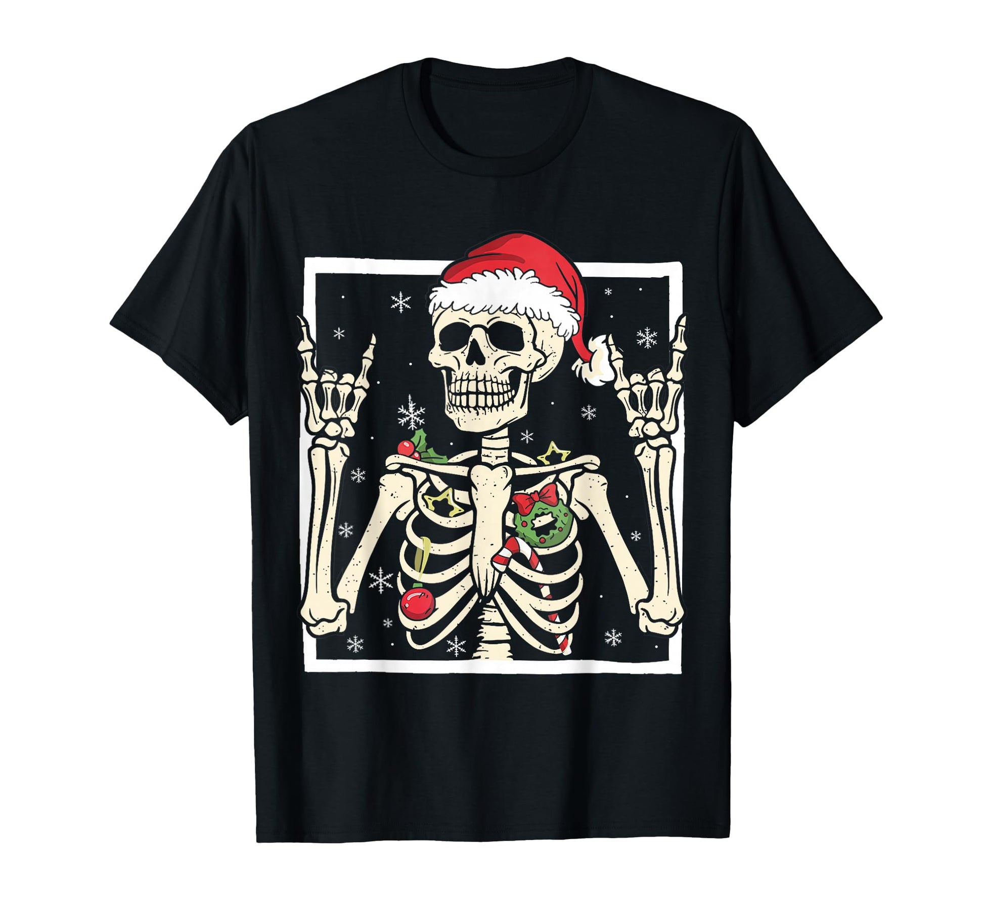 Rocker Skeleton Santa Hat Punk Rock T-Shirt - Streetwear Style Unisex - T-Shirt, Sweatshirt, Hoodie