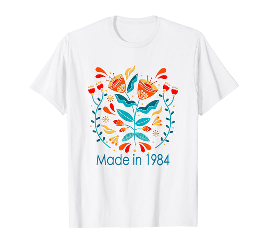 40Th Birthday Boho Folk Art Floral T-Shirt - Trendy Graphic Men Women - T-Shirt, Sweatshirt, Hoodie