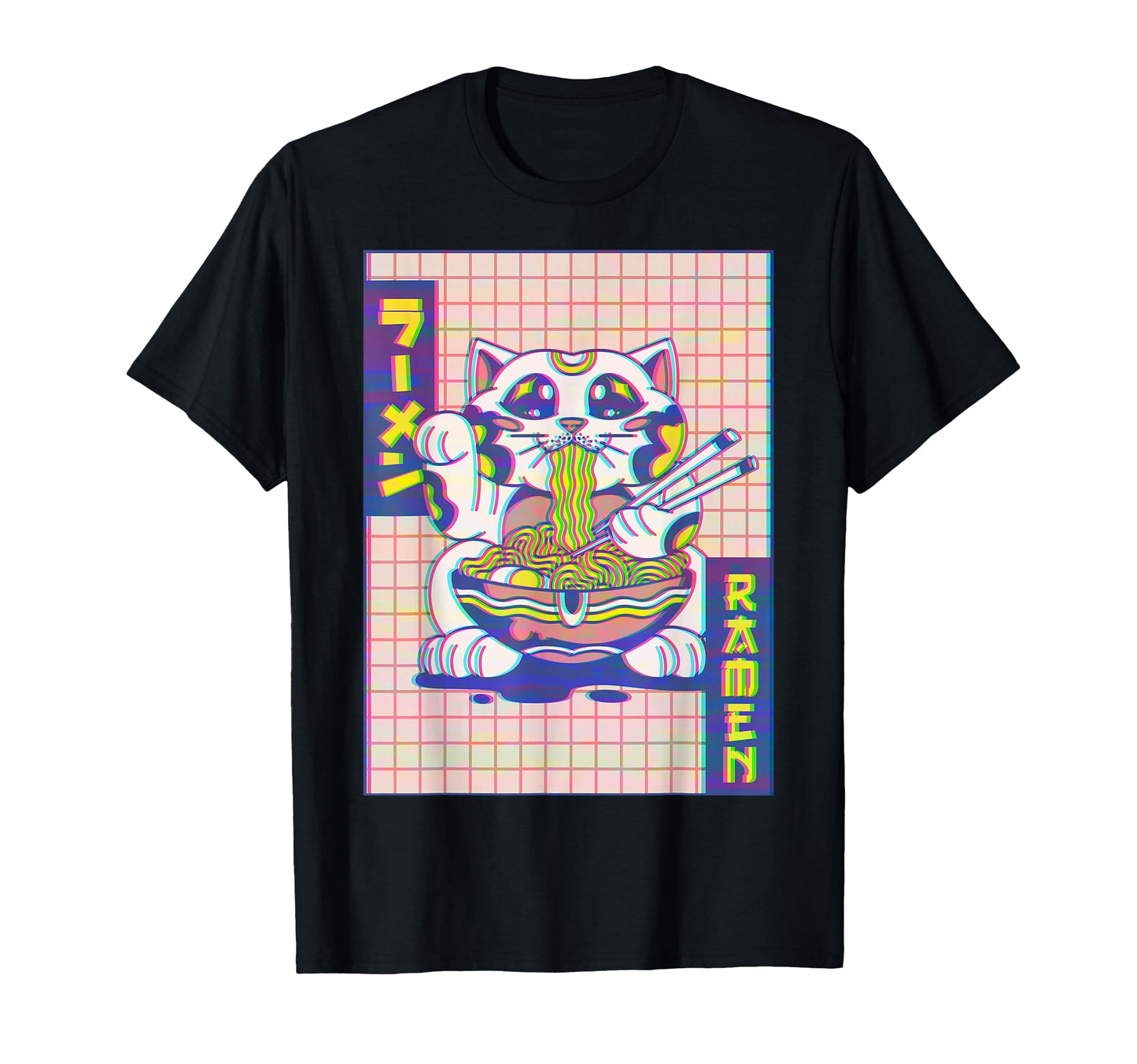 Maneki Neko Cat Ramen Vaporwave T-Shirt - Fun Novelty Design Men Women - T-Shirt, Sweatshirt, Hoodie