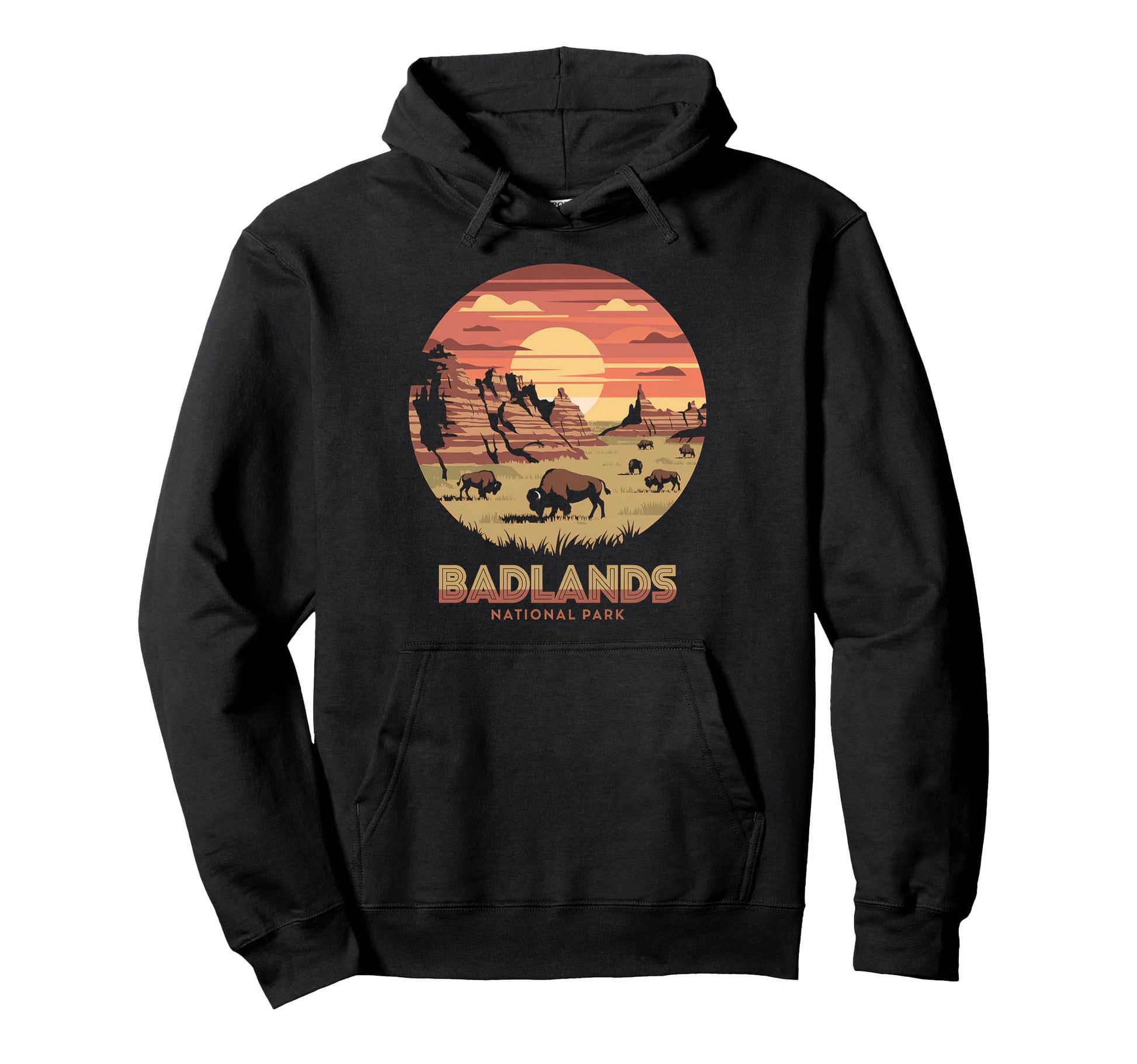 Badlands National Park Bison Sunset Hoodie - Custom Art Print Unisex - T-Shirt, Sweatshirt, Hoodie
