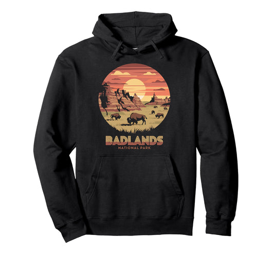 Badlands National Park Bison Sunset Hoodie - Custom Art Print Unisex - T-Shirt, Sweatshirt, Hoodie