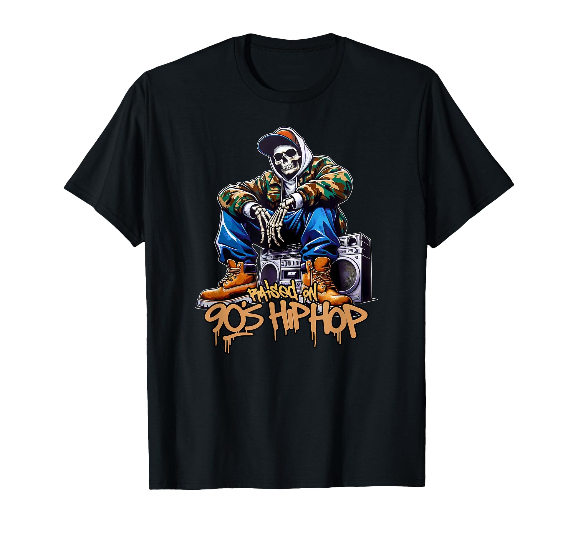 Raised 90S Hip Hop Dope Skeleton T-Shirt - Fun Novelty Design for Adults - T-Shirt, Sweatshirt, Hoodie